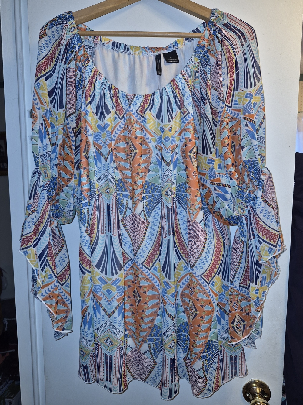 Top New Directions Plus-Size Blue Multi Print Womens - 2X